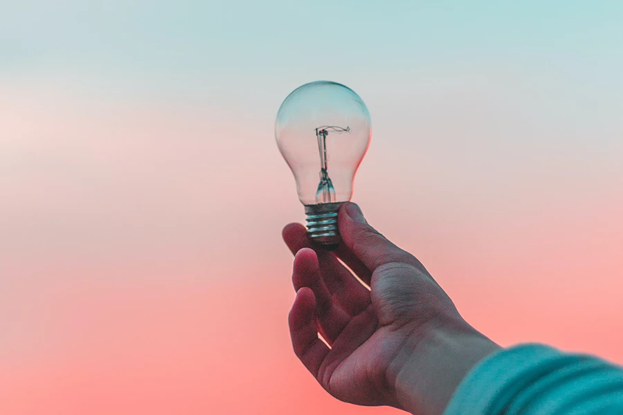 a hand holding a light bulb